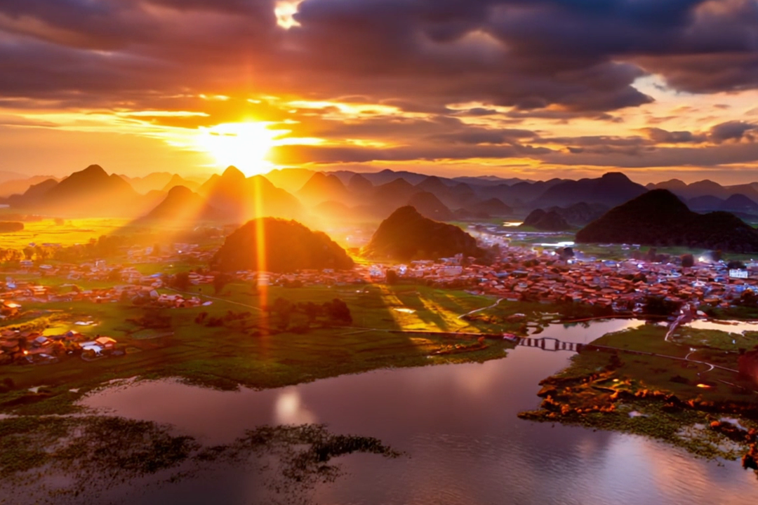 壮美如斯！“天眼”看普者黑山水田园风景如画